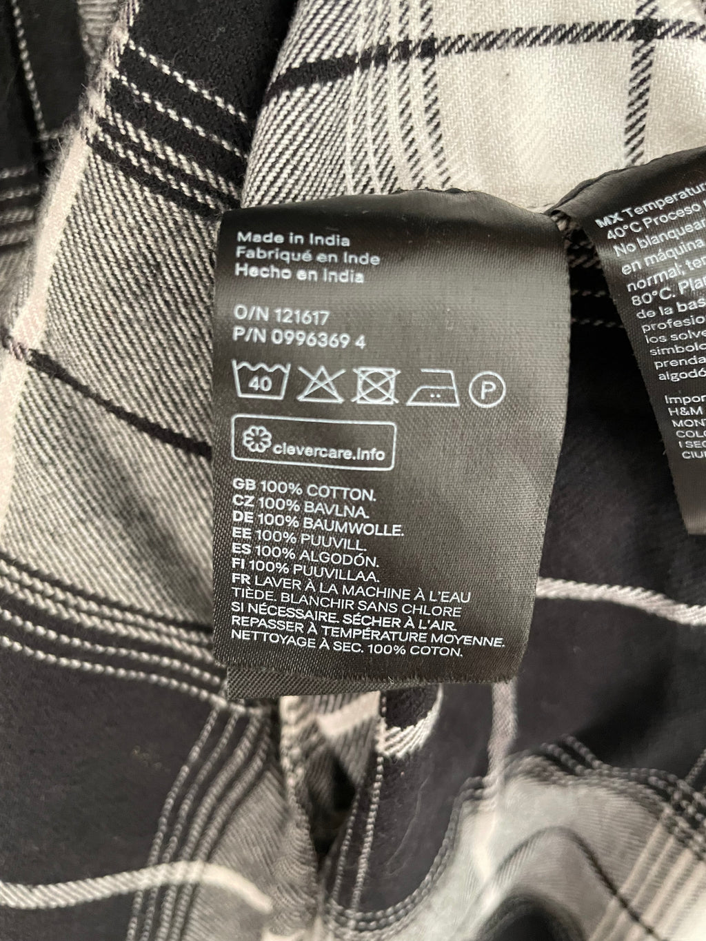 Camisa Cuadros B/N Manga Larga (M amplio)